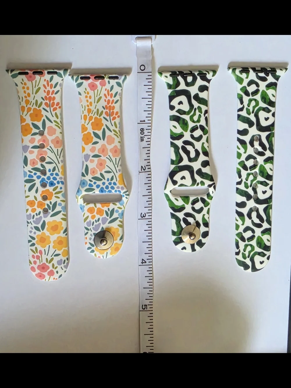 Floral & Green Leopard Silicone Apple Watch Bands - Set of 2